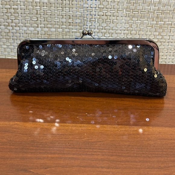 🌟HP🌟VTG 2000s NWT Black Sequin & Gunmetal 2-Way Clutch Evening Bag by The Loft - Picture 10 of 11